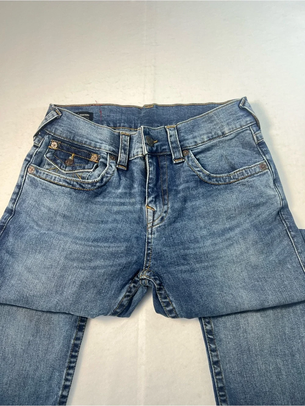 True Religion Mens Rocco Relaxed Skinny Jeans Blue Medium Wash Flap Pocket Sz 30